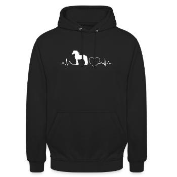 Friese Pferd Reiterin Reiten Herzschlag Herz Liebe - Unisex Hoodie - Schwarz - Vorne - Alina (178cm) & Michal (187cm)