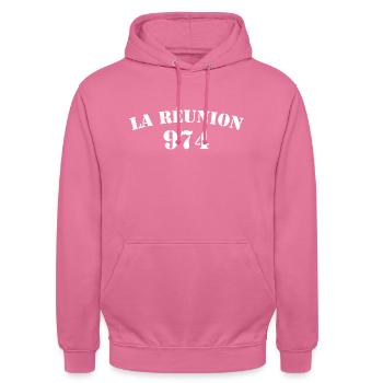 La Réunion 974 île Merveilleuse - Sweat-shirt à capuche unisexe - rose - Devant - Alina (178cm) & Michal (187cm)