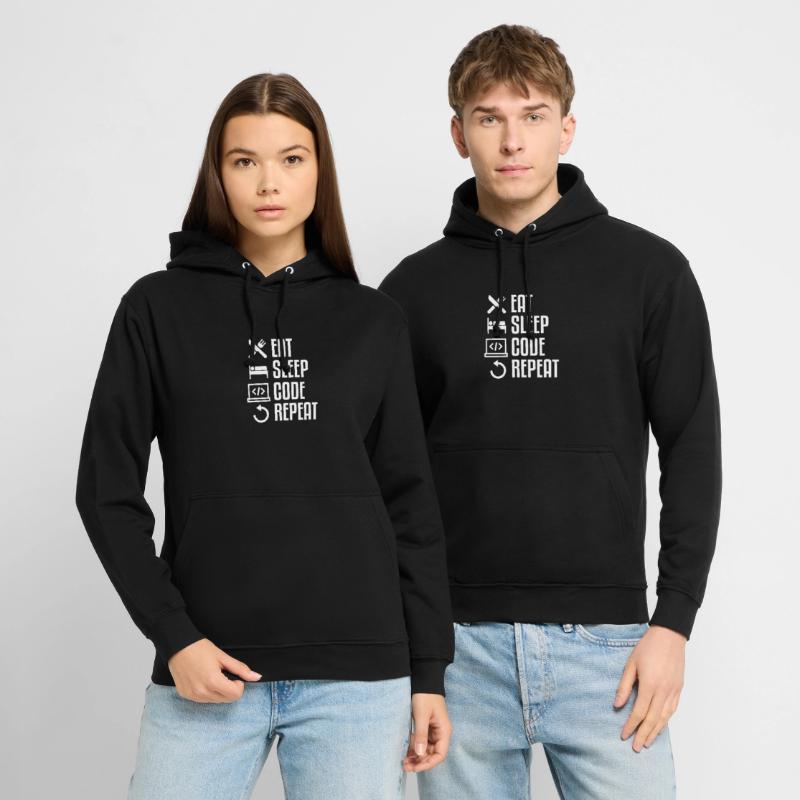 EAT SLEEP CODE REPEAT WHITE Computer T-Shirt Sweat-shirt à capuche unisexe