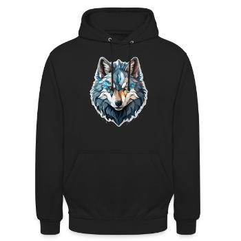 Wolf - Illustration - Unisex Hoodie - Schwarz - Vorne - Alina (178cm) & Michal (187cm)