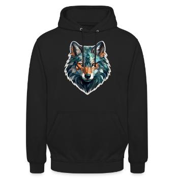 Wolf - Illustration - Unisex Hoodie - Schwarz - Vorne - Alina (178cm) & Michal (187cm)