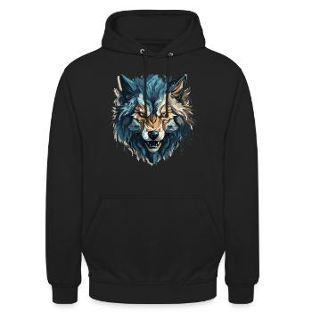 Wolf - Illustration - Unisex Hoodie - Schwarz - Vorne - Alina (178cm) & Michal (187cm)