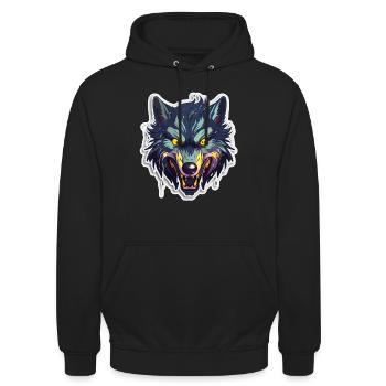 Wolf - Illustration - Unisex Hoodie - Schwarz - Vorne - Alina (178cm) & Michal (187cm)