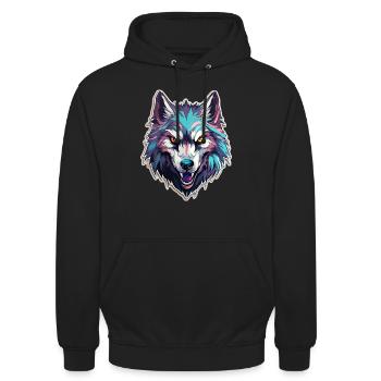Wolf - Illustration - Unisex Hoodie - Schwarz - Vorne - Alina (178cm) & Michal (187cm)