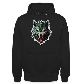 Wolf - Illustration - Unisex Hoodie - Schwarz - Vorne - Alina (178cm) & Michal (187cm)
