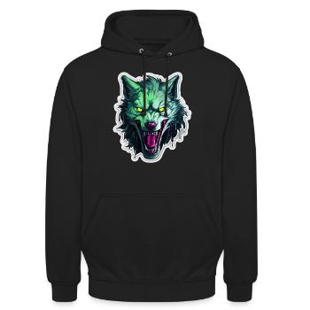 Wolf - Illustration - Unisex Hoodie - Schwarz - Vorne - Alina (178cm) & Michal (187cm)