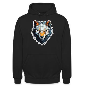 Wolf - Illustration - Unisex Hoodie - Schwarz - Vorne - Alina (178cm) & Michal (187cm)