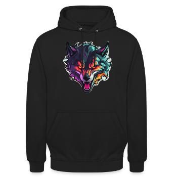 Wolf - Illustration - Unisex Hoodie - Schwarz - Vorne - Alina (178cm) & Michal (187cm)