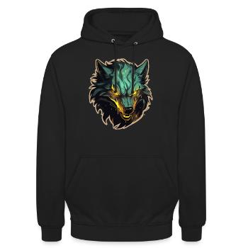 Wolf - Illustration - Unisex Hoodie - Schwarz - Vorne - Alina (178cm) & Michal (187cm)