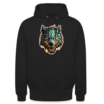 Wolf - Illustration - Unisex Hoodie - Schwarz - Vorne - Alina (178cm) & Michal (187cm)