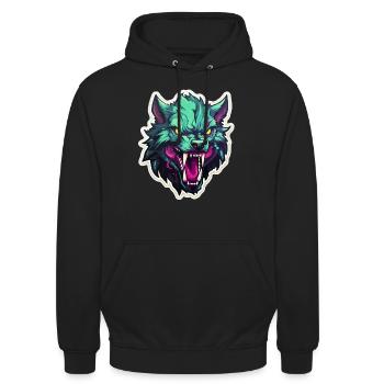 Wolf - Illustration - Unisex Hoodie - Schwarz - Vorne - Alina (178cm) & Michal (187cm)