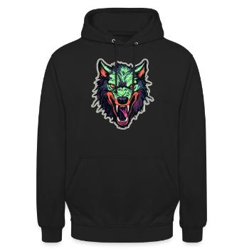 Wolf - Illustration - Unisex Hoodie - Schwarz - Vorne - Alina (178cm) & Michal (187cm)