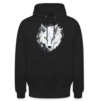 Wolf - Illustration - Unisex Hoodie - Schwarz - Vorne - Alina (178cm) & Michal (187cm)