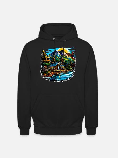 Landschaft - Illustration - Unisex Hoodie - Schwarz