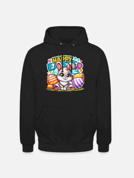 Happy Easter - Easter Bunny Illustration - Unisex Hoodie - black