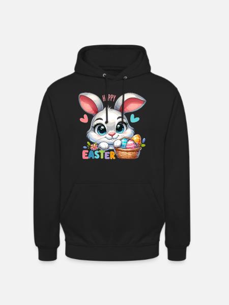 Happy Easter - Easter Bunny Illustration - Unisex Hoodie - black