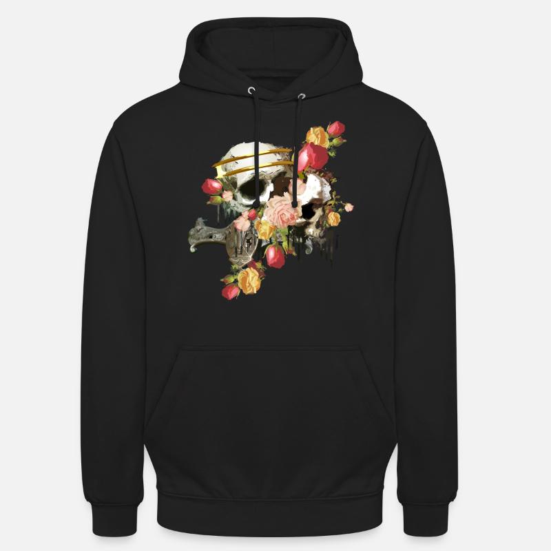 Crâne avec des fleurs - Sweat-shirt à capuche unisexe - noir