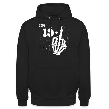 20. Geburtstag Skelett Hand - Ich bin 19 plus mittel - Unisex Hoodie - Schwarz - Vorne - Alina (178cm) & Michal (187cm)