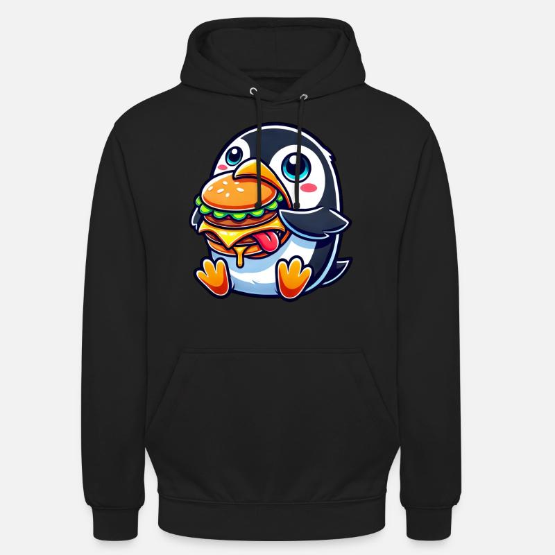 mignon pingouin burger dessin animé restauration rapide - Sweat-shirt à capuche unisexe - noir