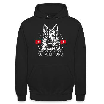 WEIßER SCHWEIZER SCHÄFERHUND Hunde Hund Wilsigns - Unisex Hoodie - Schwarz - Vorne - Alina (178cm) & Michal (187cm)