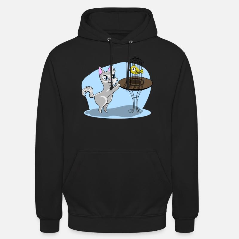Chat avec oiseau - Sweat-shirt à capuche unisexe - noir