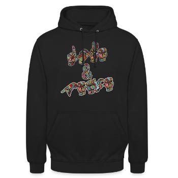 Love and Peace - Design mit Gebärdensprache - Unisex Hoodie - Schwarz - Vorne - Alina (178cm) & Michal (187cm)