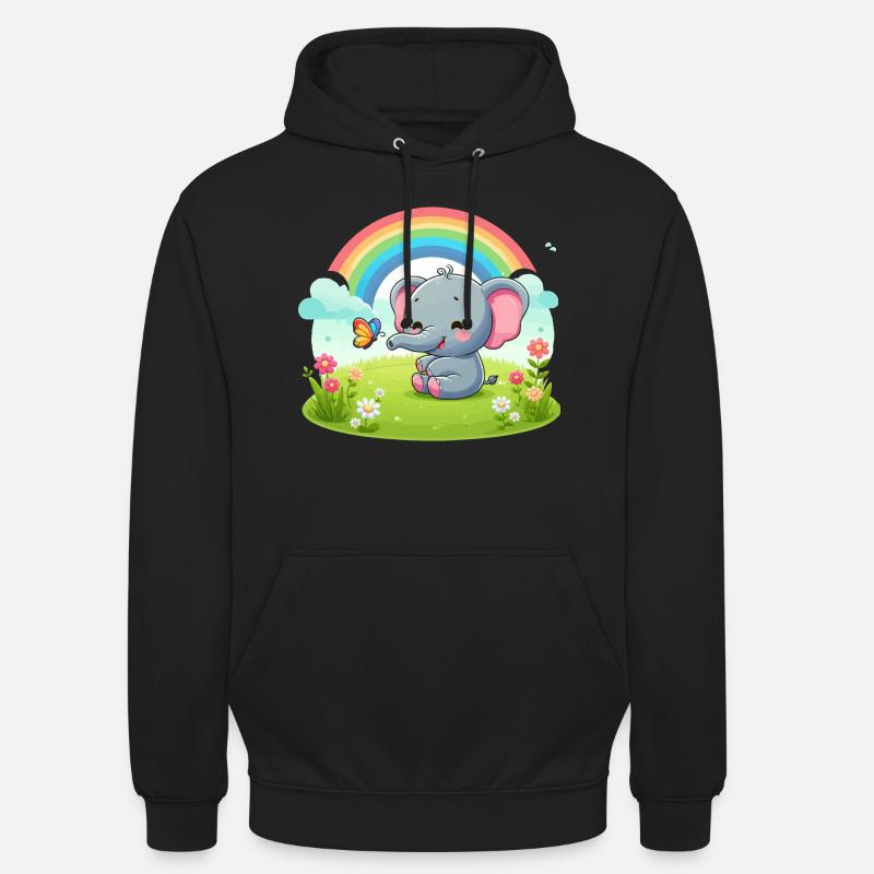 Fröhlicher Elefant und Regenbogen - Unisex Hoodie - Schwarz