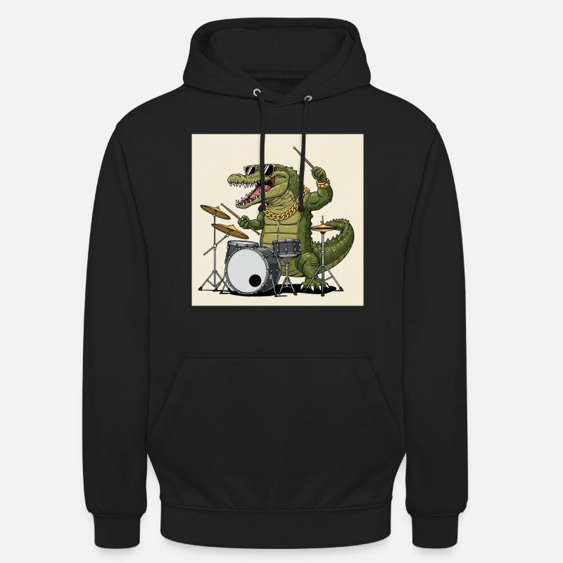 Crocodile cool avec tambours - Sweat-shirt à capuche unisexe - noir