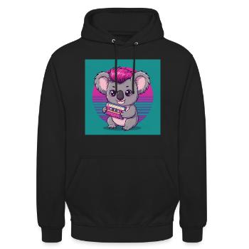 Süßes Koala mit Kasette - 80er Vibes - Unisex Hoodie - Schwarz - Vorne - Alina (178cm) & Michal (187cm)