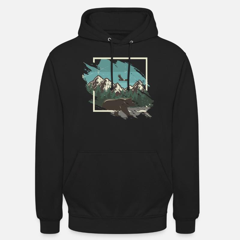 Ours devant le panorama enneigé de la montagne - Sweat-shirt à capuche unisexe - noir