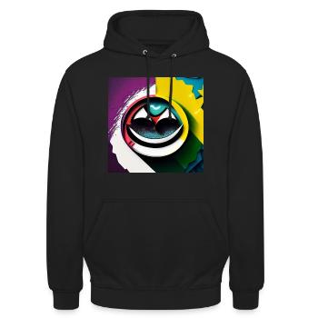 Abstraktes, glückliches Lächeln auf einem Hintergrund aus Farbe - Unisex Hoodie - Schwarz - Vorne - Alina (178cm) & Michal (187cm)