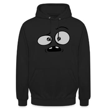 Skeptisches verwirrtes Comic Gesicht - Unisex Hoodie - Schwarz - Vorne - Alina (178cm) & Michal (187cm)