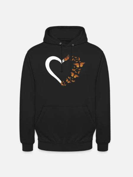 Entomology Milkweed Monarch Butterfly Heartshape - Unisex Hoodie - black