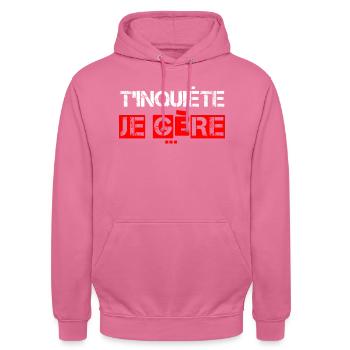 T'Inquiète je Gère - Sweat-shirt à capuche unisexe - rose - Devant - Alina (178cm) & Michal (187cm)