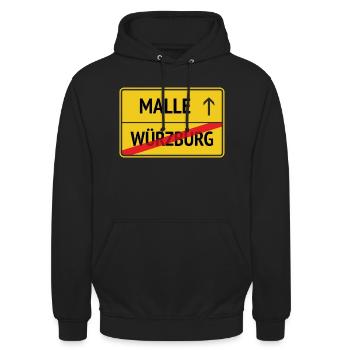 Würzburg -> Malle - Unisex Hoodie - Schwarz - Vorne - Alina (178cm) & Michal (187cm)