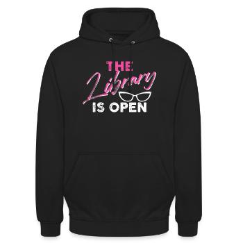 The library is open - Unisex Hoodie - black - Front - Alina (178cm) & Michal (187cm)
