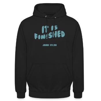 it is finished - christliche klamotten - Unisex Hoodie - Schwarz - Vorne - Alina (178cm) & Michal (187cm)