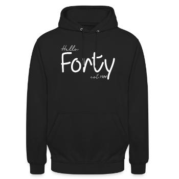 Hello Forty est 1984 - Feiern Sie den 40. Geburtstag - Unisex Hoodie - Schwarz - Vorne - Alina (178cm) & Michal (187cm)