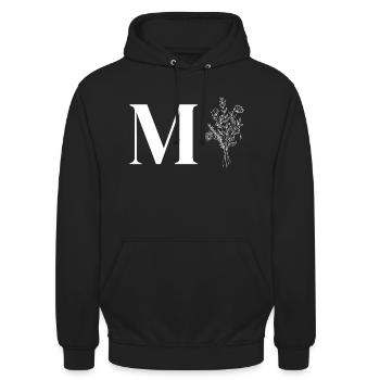 Lette m fleurs minimalistes - Sweat-shirt à capuche unisexe - noir - Devant - Alina (178cm) & Michal (187cm)