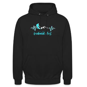 Skifahren Grindelwald First - Unisex Hoodie - Schwarz - Vorne - Alina (178cm) & Michal (187cm)