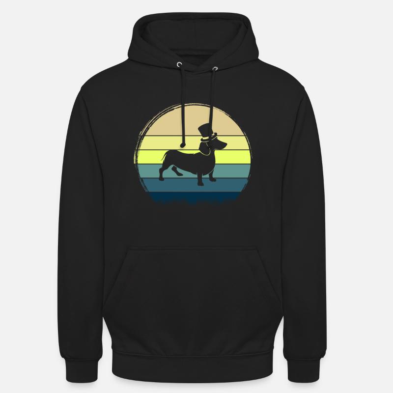 Soleil rétro avec teckel - Sweat-shirt à capuche unisexe - noir