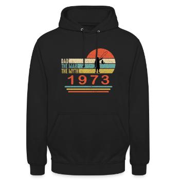 50 Geburtstag | 1973 | Vintage Angler Design - Unisex Hoodie - Schwarz - Vorne - Alina (178cm) & Michal (187cm)