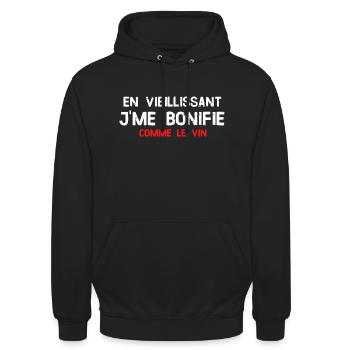 Humour anniversaire cadeau je me bonifie - Sweat-shirt à capuche unisexe - noir - Devant - Alina (178cm) & Michal (187cm)