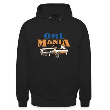 Opel Manta Cooles Design In Blau Und Orange - Unisex Hoodie - Schwarz - Vorne - Alina (178cm) & Michal (187cm)