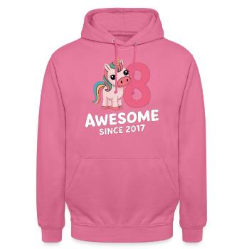 8. Geburtstag - Awesome Since 2017 - Unisex Hoodie - Pink - Vorne - Alina (178cm) & Michal (187cm)