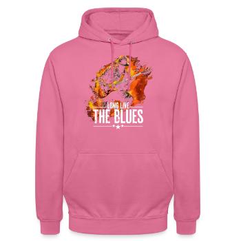 Guitare de musique Blues pour guitaristes Vintage - Sweat-shirt à capuche unisexe - rose - Devant - Alina (178cm) & Michal (187cm)