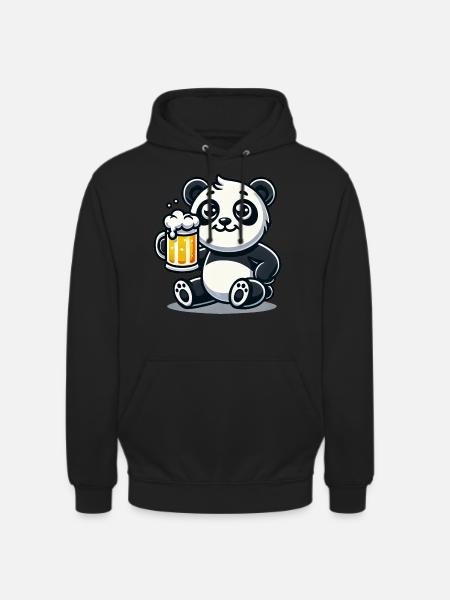 Cute Panda Drinking Beer - Unisex Hoodie - Schwarz