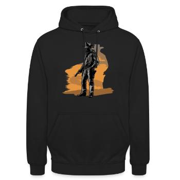 Western Shooting Cowboy - Unisex Hoodie - black - Front - Alina (178cm) & Michal (187cm)