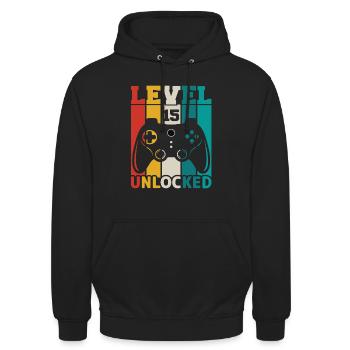 Level 15 unlocked - Unisex Hoodie - Schwarz - Vorne - Alina (178cm) & Michal (187cm)