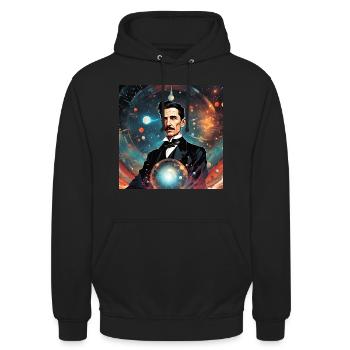Nikola Tesla t-shirt cosmique chemise scientifique - Sweat-shirt à capuche unisexe - noir - Devant - Alina (178cm) & Michal (187cm)